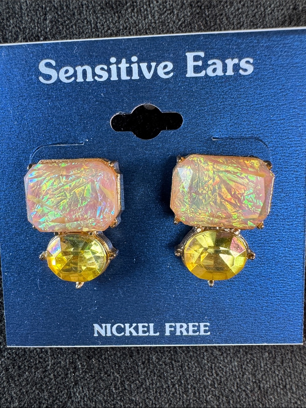 0339-Sensitive Ears Iridescent Pink and Yellow‎ Post Earrings